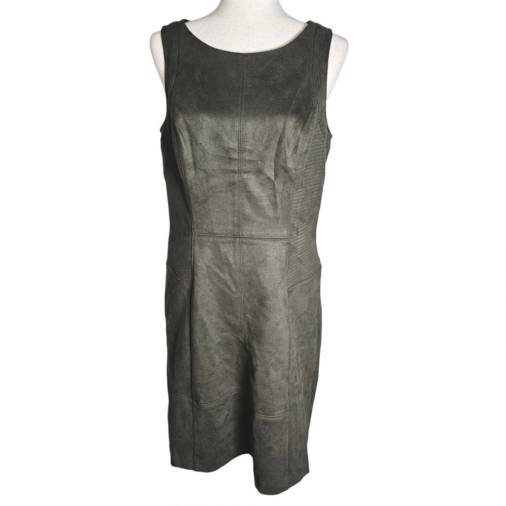 White House Black Market Suede Like Sheath Dress Olive Green Size 10 Sleeveless